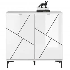 Kommode - weiß Hochglanz-schwarz - 2 Türen - 92 cm breit