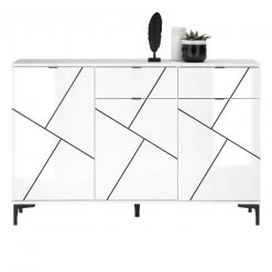 Sideboard - weiß Hochglanz-schwarz - 3 Türen - 138 cm breit