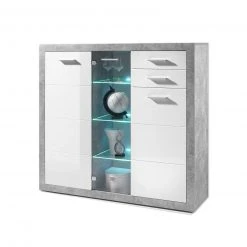 Highboard - Beton-Optik - weiß - mit Beleuchtung -Wohnzimmer Verkäufe 0153010300 09 1600Wx1600H