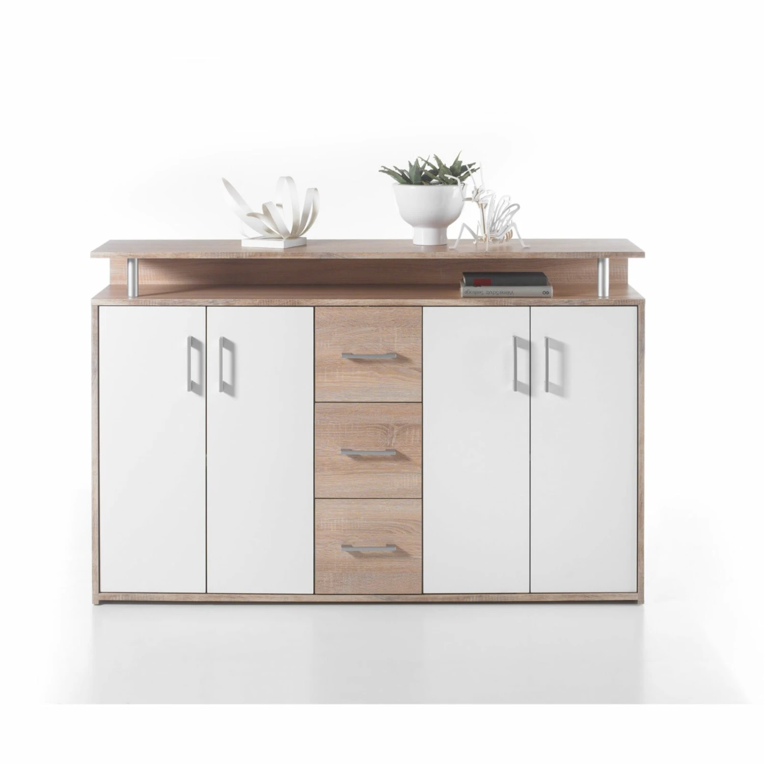 Sideboard - Sonoma Eiche - weiß - 139 cm breit 2 Sideboard - Sonoma Eiche - weiß - 139 cm breit – Bild 2