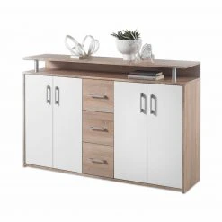 Sideboard - Sonoma Eiche - weiß - 139 cm breit