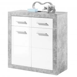 Kommode - Beton - weiß Hochglanz - 82 cm breit