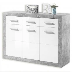 Kommode - Beton - weiß Hochglanz - 117 cm breit