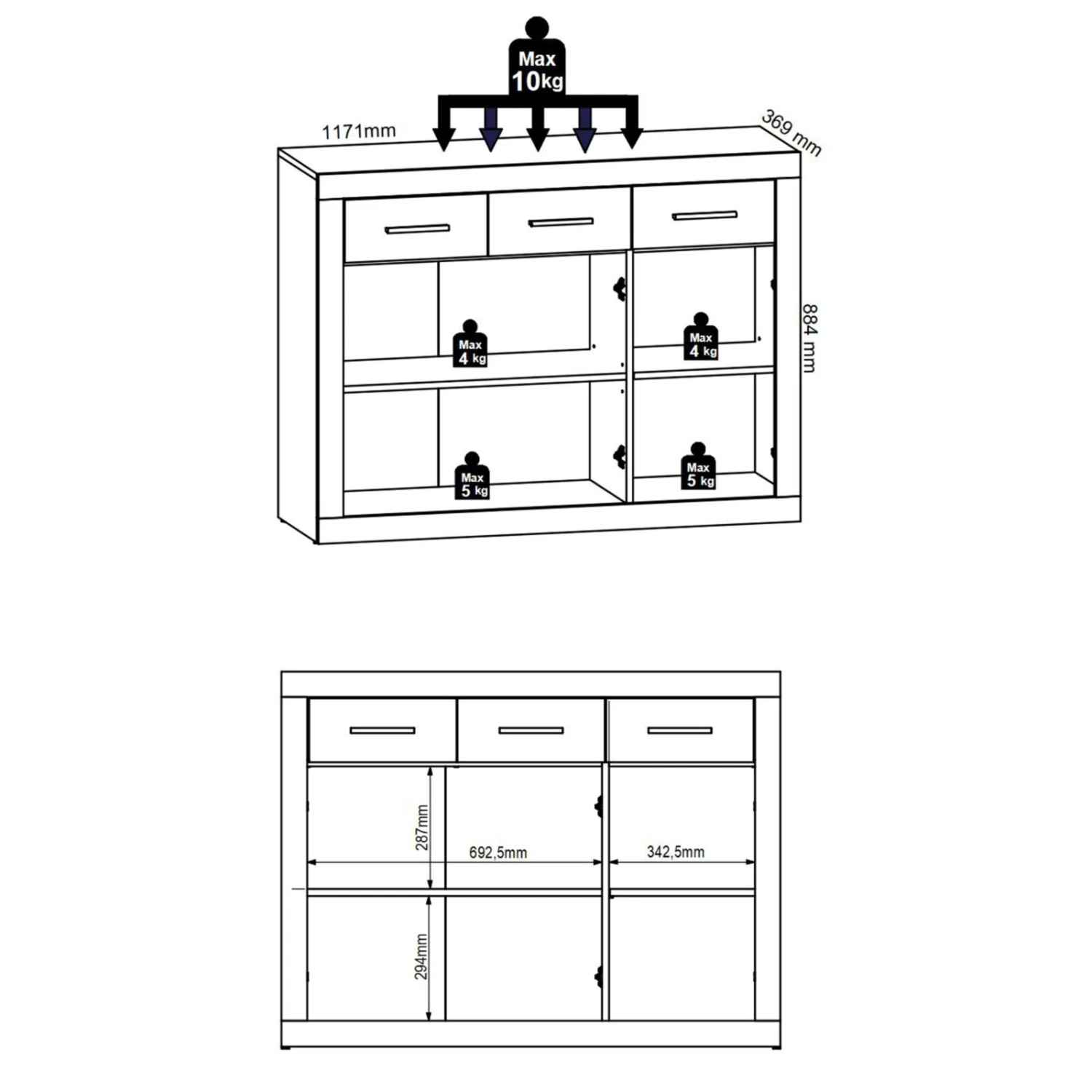 Kommode - Sonoma Eiche-weiß - 3 Schubkästen - 117 cm 2 Kommode - Sonoma Eiche-weiß - 3 Schubkästen - 117 cm – Bild 2