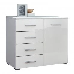 Kommode - weiß Hochglanz-alpinweiß - 4 Schubkästen - 80 cm