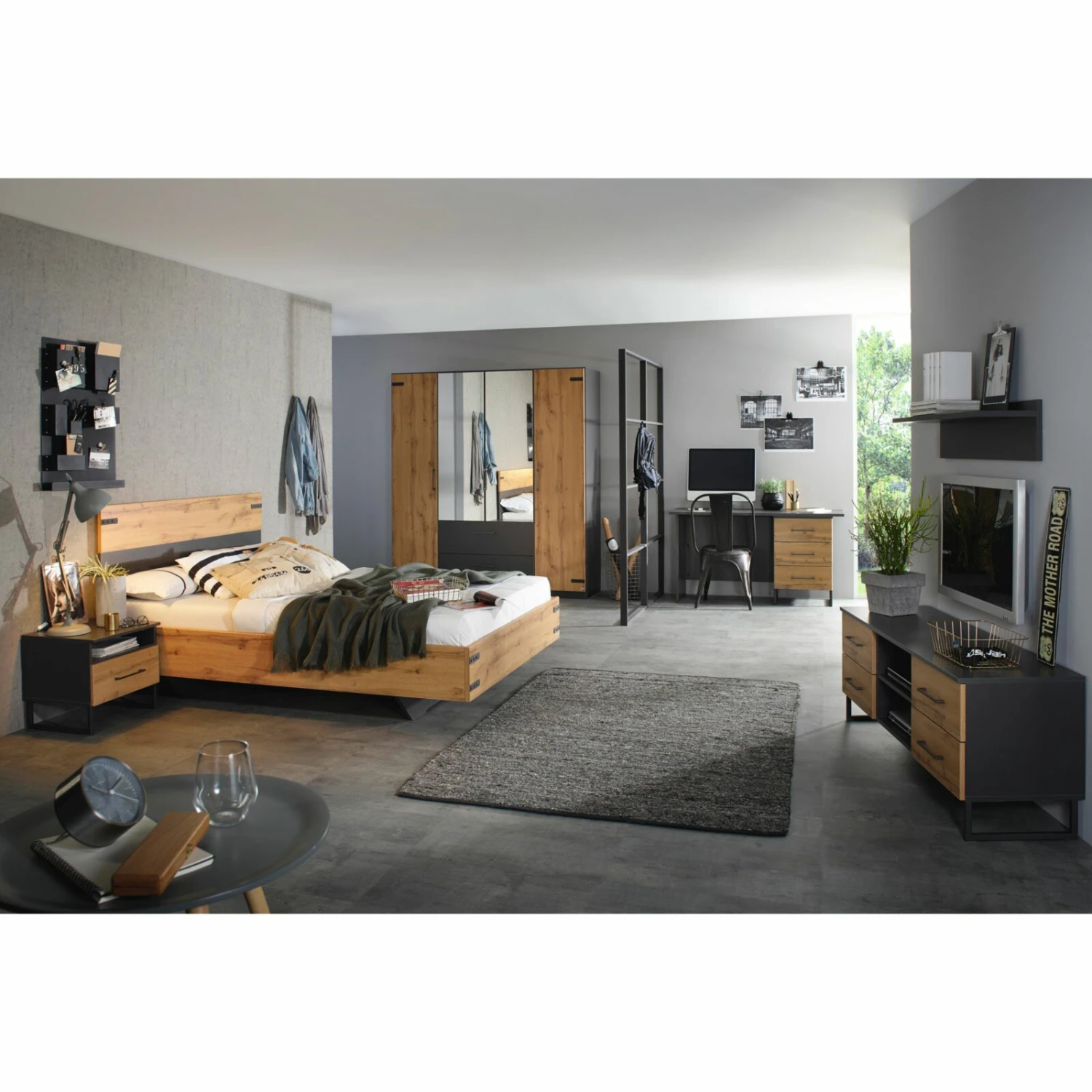 Lowboard - Wotan Eiche-grau metallic - 4 Schubkästen - 140 cm 2 Lowboard - Wotan Eiche-grau metallic - 4 Schubkästen - 140 cm – Bild 2