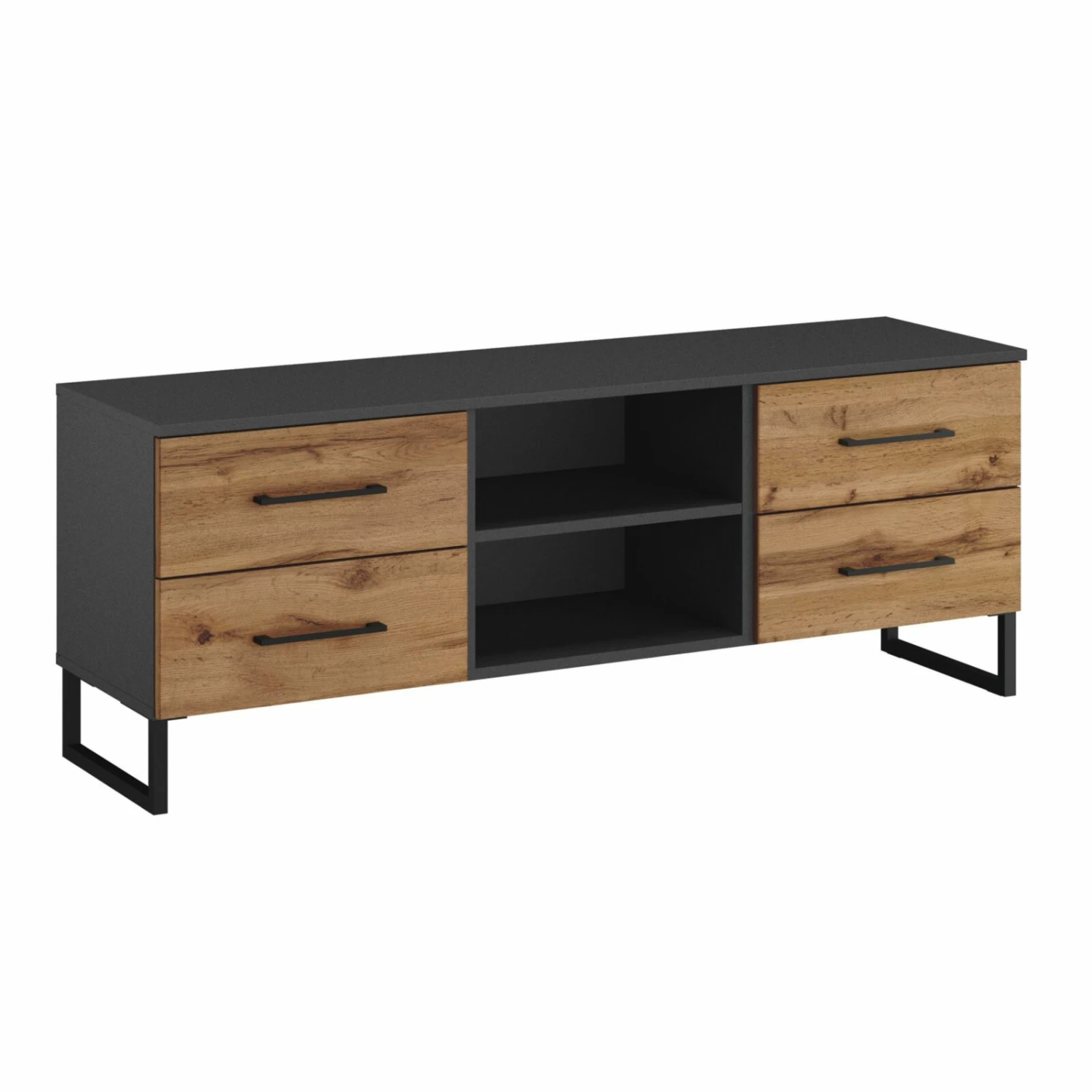 Lowboard - Wotan Eiche-grau metallic - 4 Schubkästen - 140 cm 1 Lowboard - Wotan Eiche-grau metallic - 4 Schubkästen - 140 cm