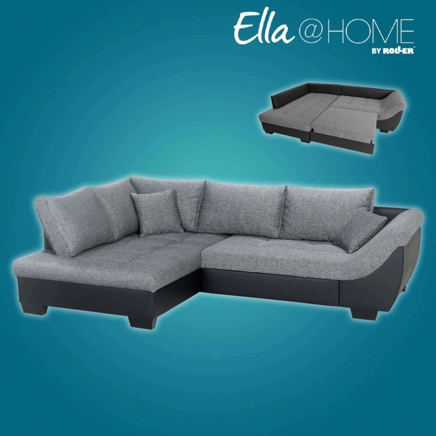 Ella@HOME Ecksofa - schwarz-anthrazit - Liegefunktion - Armlehne rechts 1 Ella@HOME Ecksofa - schwarz-anthrazit - Liegefunktion - Armlehne rechts