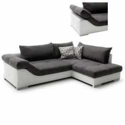 Ecksofa - anthrazit-weiß - beidseitig montierbar - 286 cm breit