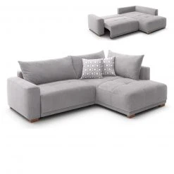 Ecksofa - silber - inklusive Liegefunktion und Bettkasten