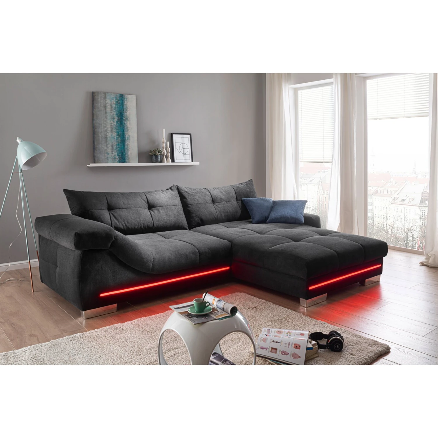 Ecksofa - schwarz - Microfaser - LED-Beleuchtung 17 Ecksofa - schwarz - Microfaser - LED-Beleuchtung – Bild 17