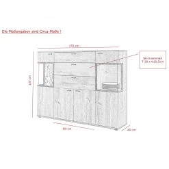 Highboard - Artisan Eiche-Burned Wood - 155 cm breit -Wohnzimmer Verkäufe 0405037200 05 1600Wx1600H