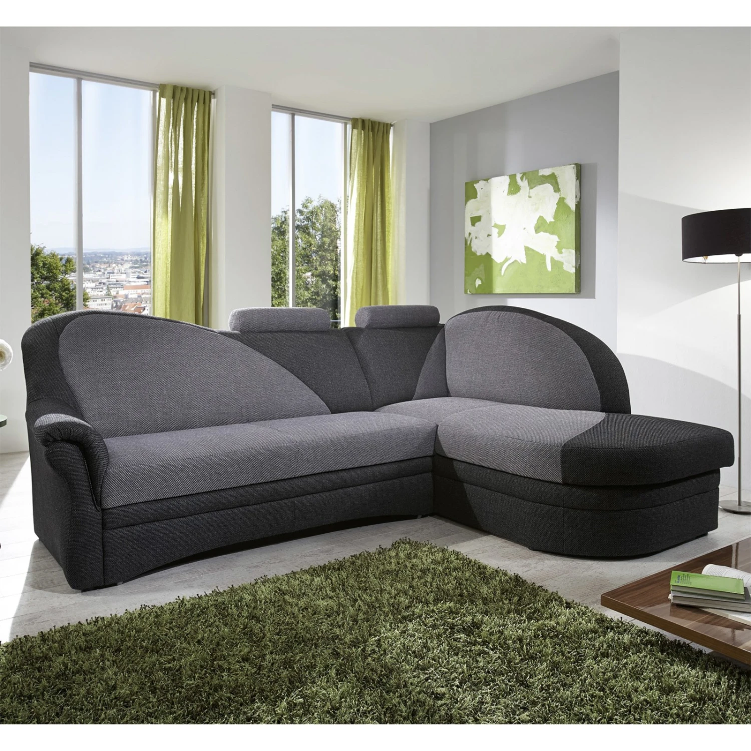 Ecksofa - alu-anthrazit - Liegefunktion - Ottomane rechts 2 Ecksofa - alu-anthrazit - Liegefunktion - Ottomane rechts – Bild 2