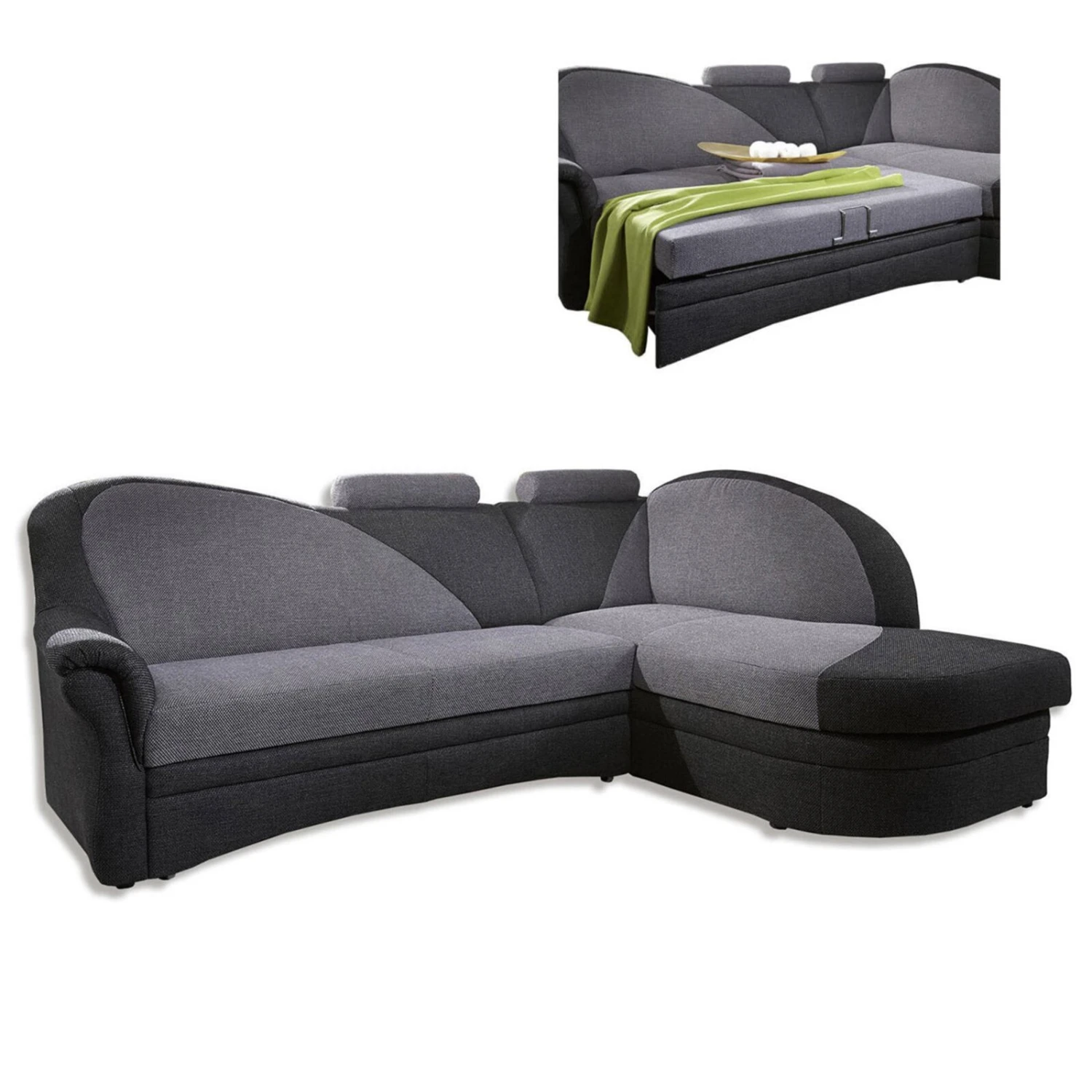 Ecksofa - alu-anthrazit - Liegefunktion - Ottomane rechts 1 Ecksofa - alu-anthrazit - Liegefunktion - Ottomane rechts