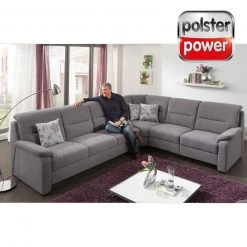 polsterpower Ecksofa - grau - Basismodell - 2-Sitzer rechts