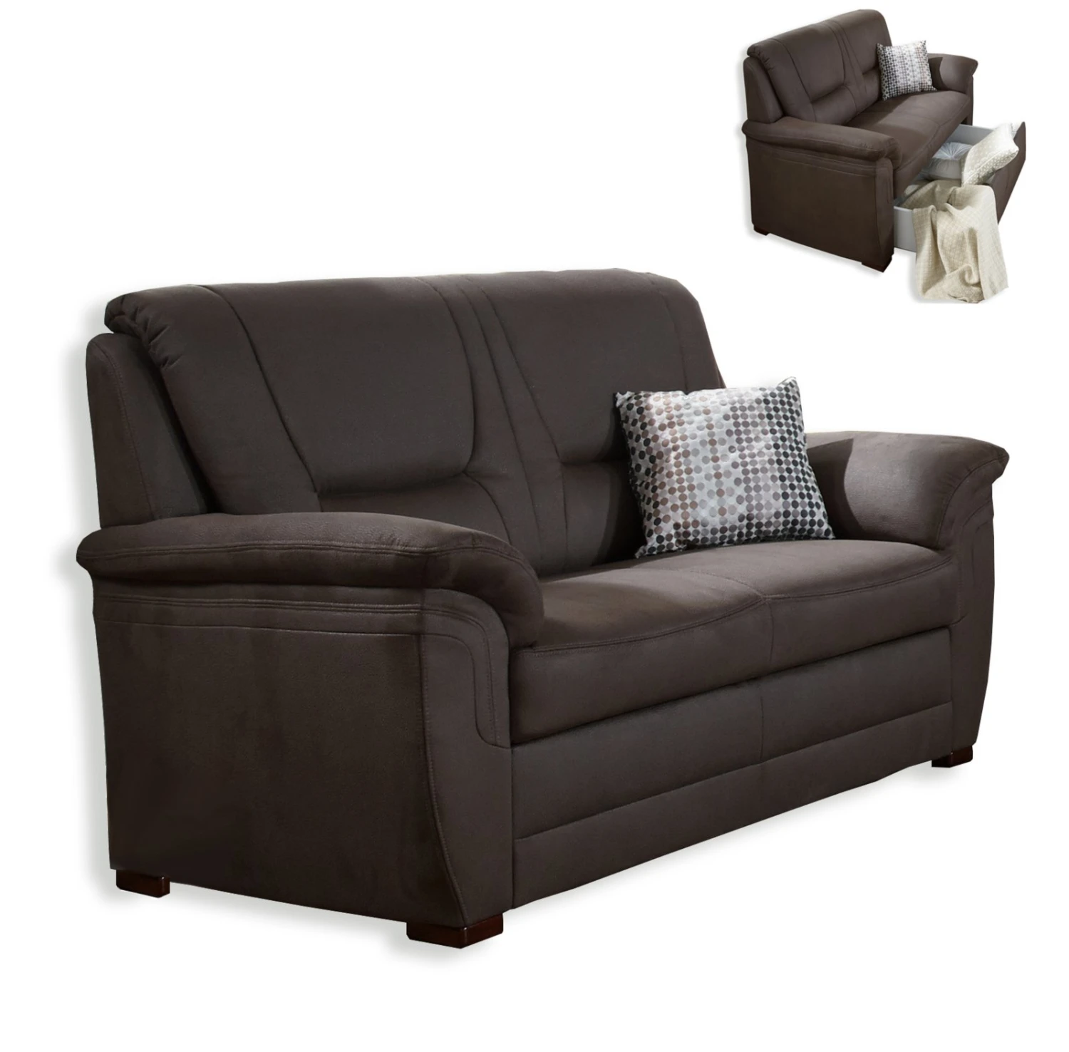 2-Sitzer Sofa - braun - mit Staukasten - Bonellfederkern 1 2-Sitzer Sofa - braun - mit Staukasten - Bonellfederkern