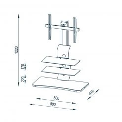 TV-Rack - Alu - Schwarzglas - 88 cm -Wohnzimmer Verkäufe 0432000800 03 1600Wx1600H