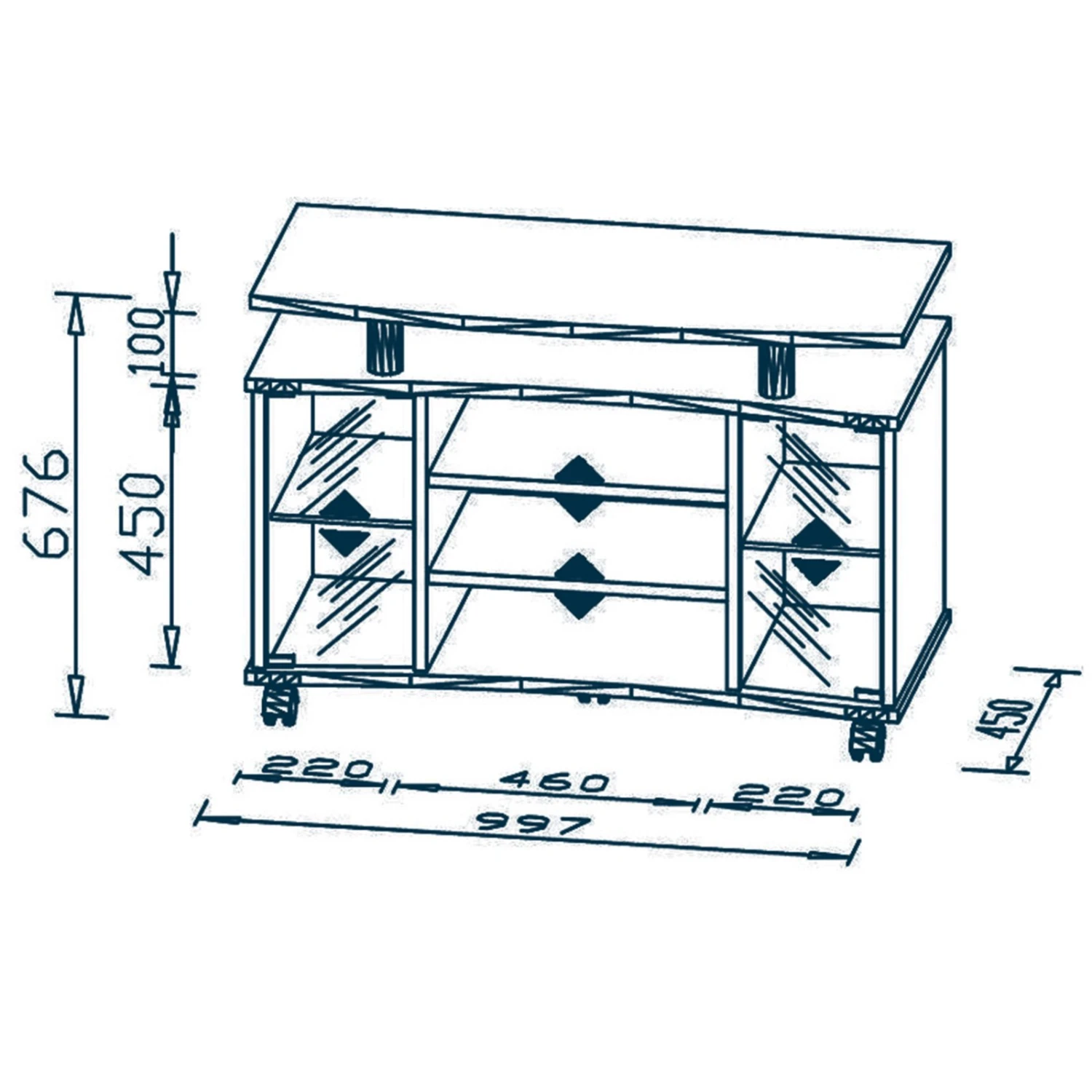 TV-Rack - Sonoma Eiche - Alu - Glastüren 2 TV-Rack - Sonoma Eiche - Alu - Glastüren – Bild 2