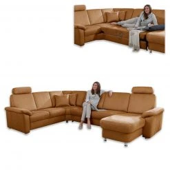 Wohnlandschaft - hellbraun - Liegefunktion - Staukasten