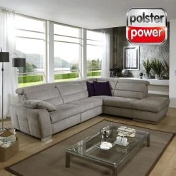 polsterpower Ecksofa - grau - mit Kopfpolsterverstellung - Recamiere rechts