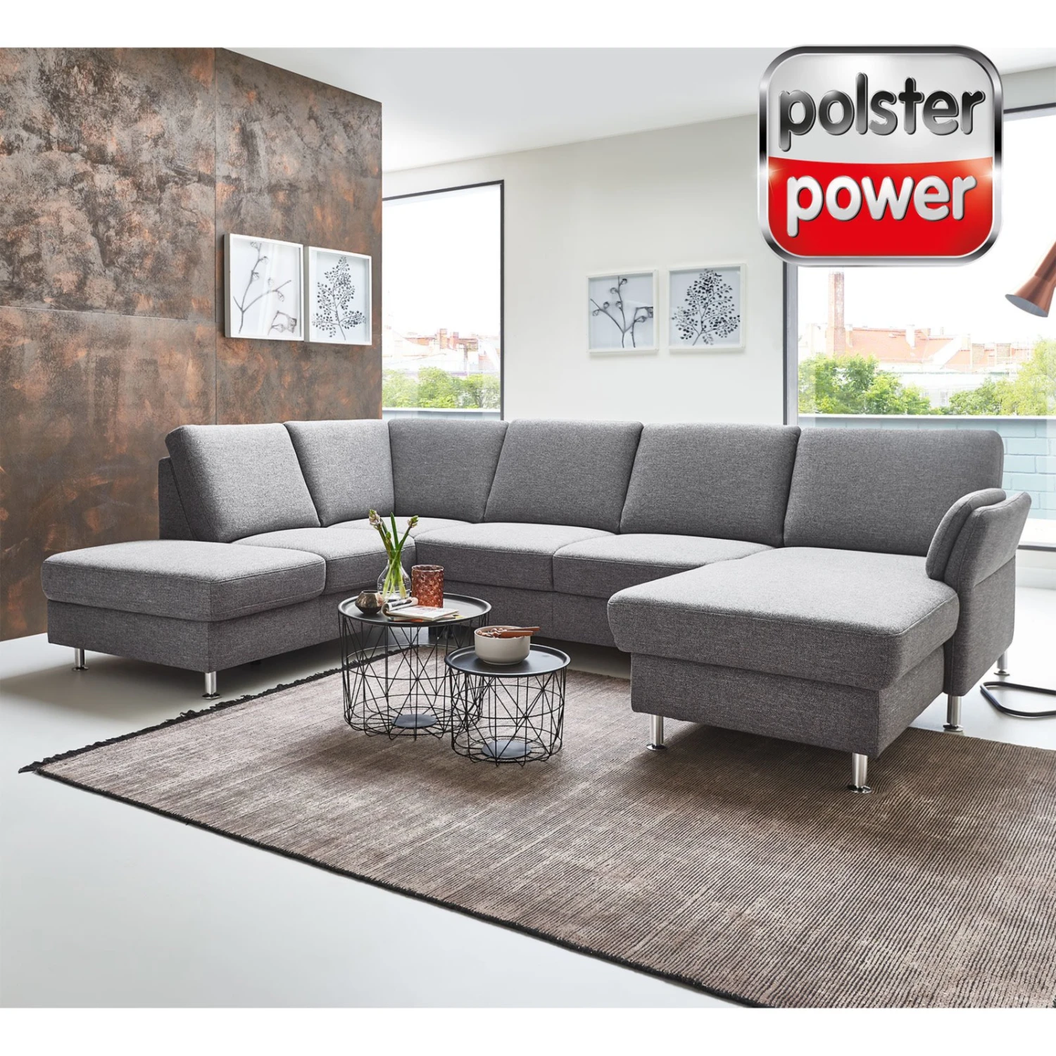 polsterpower Wohnlandschaft - grau - Flachgewebe - Canapé rechts 1 polsterpower Wohnlandschaft - grau - Flachgewebe - Canapé rechts