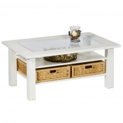 Couchtisch - weiß - Holz - zwei Flechtkörbe - 100 cm