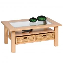 Couchtisch - Buche - Holz - zwei Flechtkörbe - 100 cm