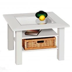 Couchtisch - weiß - Holz - mit Flechtkorb - 65 cm