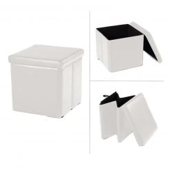 Sitzhocker - weiß - Kunstleder - faltbar