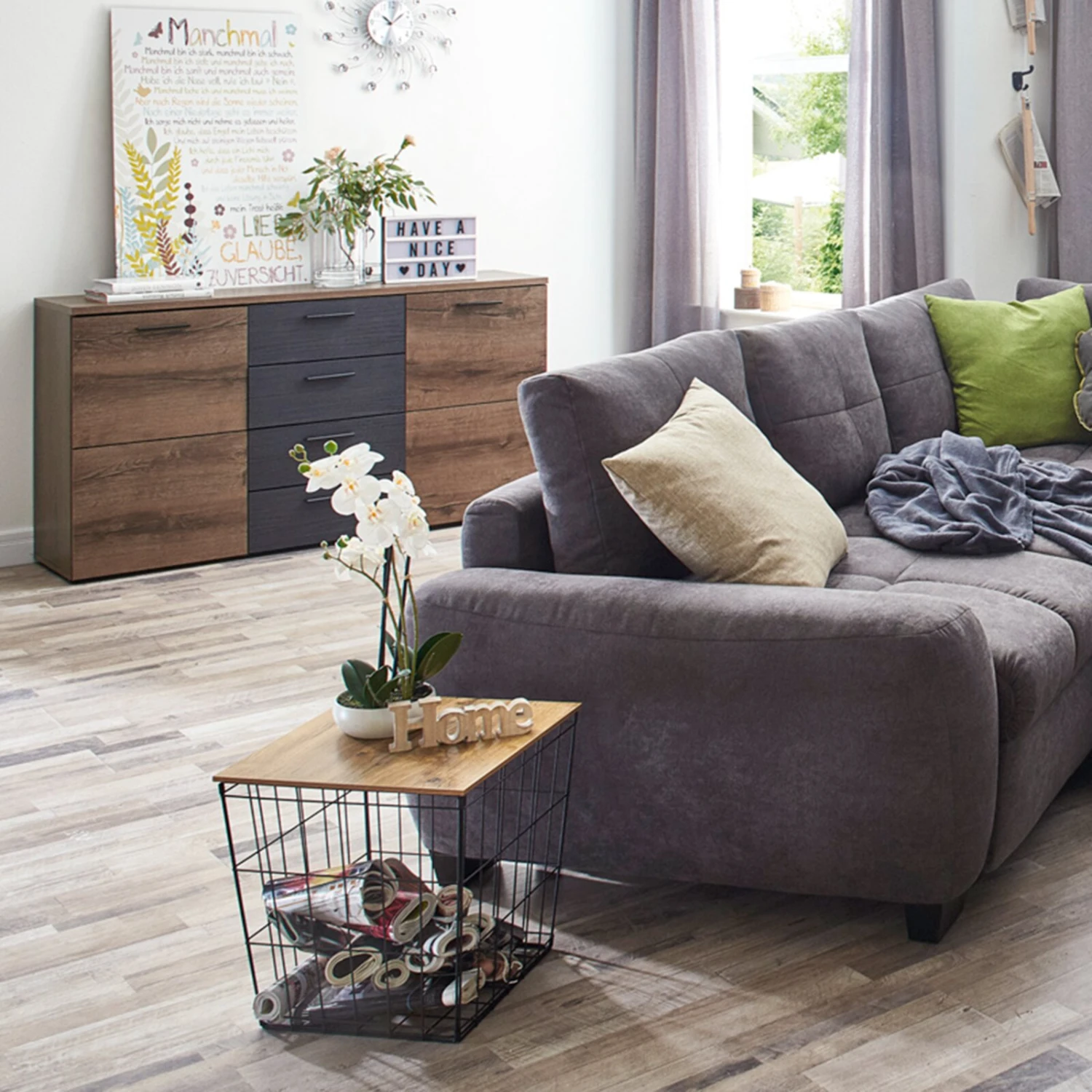 Beistelltisch - Eiche dunkel-schwarz - eckig 2 Beistelltisch - Eiche dunkel-schwarz - eckig – Bild 2