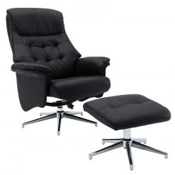 Relaxsessel mit Hocker - schwarz - Leder - Wippfunktion