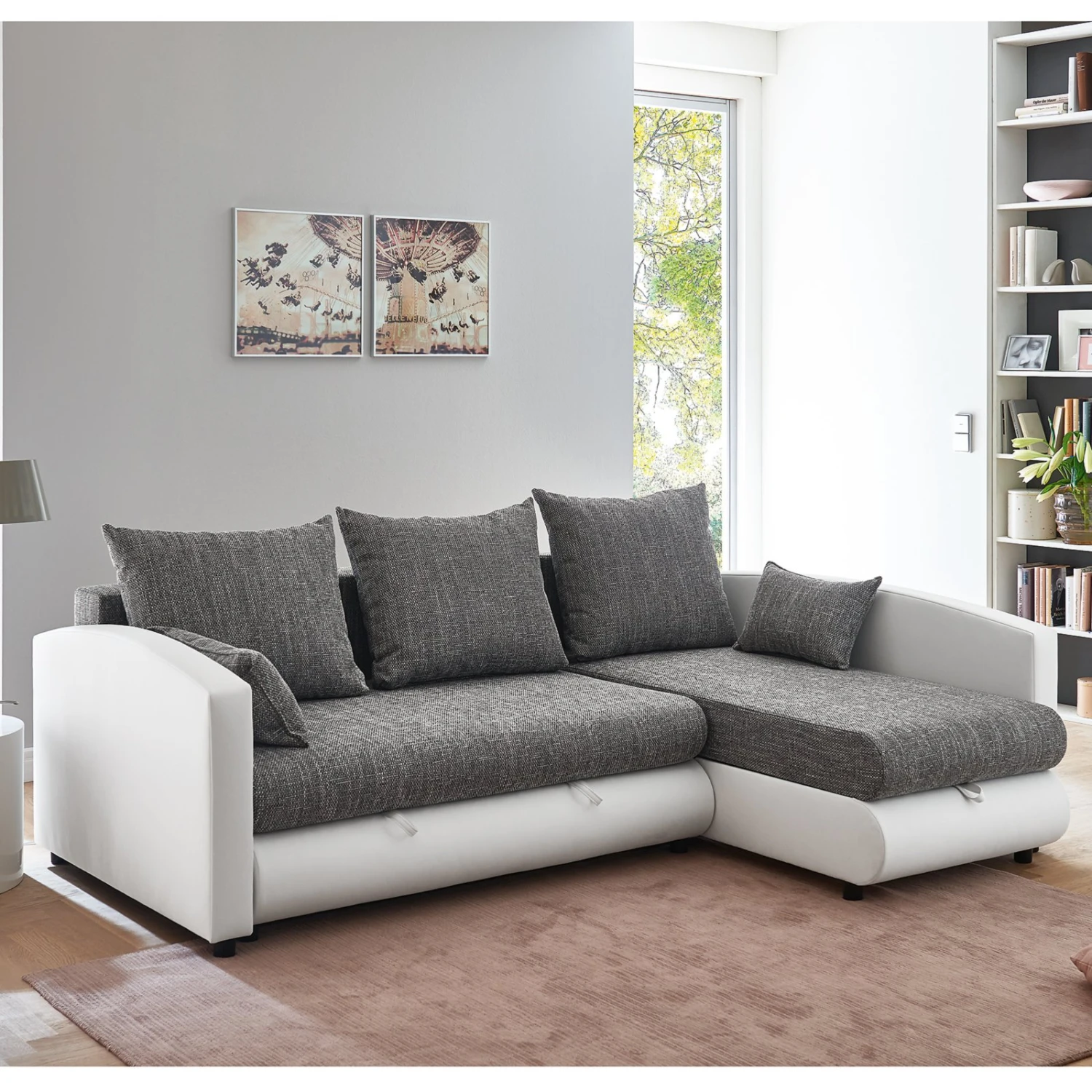 Ecksofa - weiß-grau - mit Liegefunktion 2 Ecksofa - weiß-grau - mit Liegefunktion – Bild 2