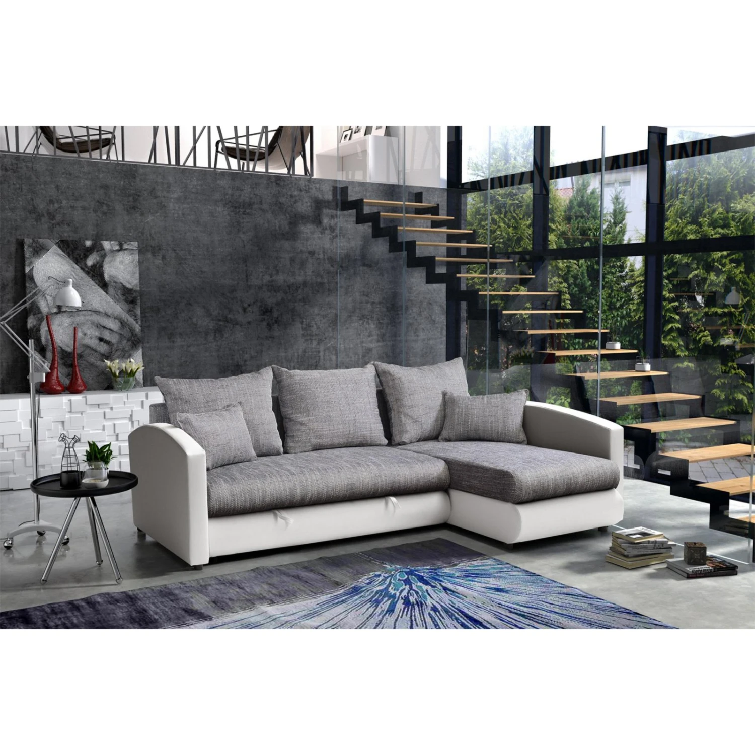 Ecksofa - weiß-grau - mit Liegefunktion 4 Ecksofa - weiß-grau - mit Liegefunktion – Bild 4