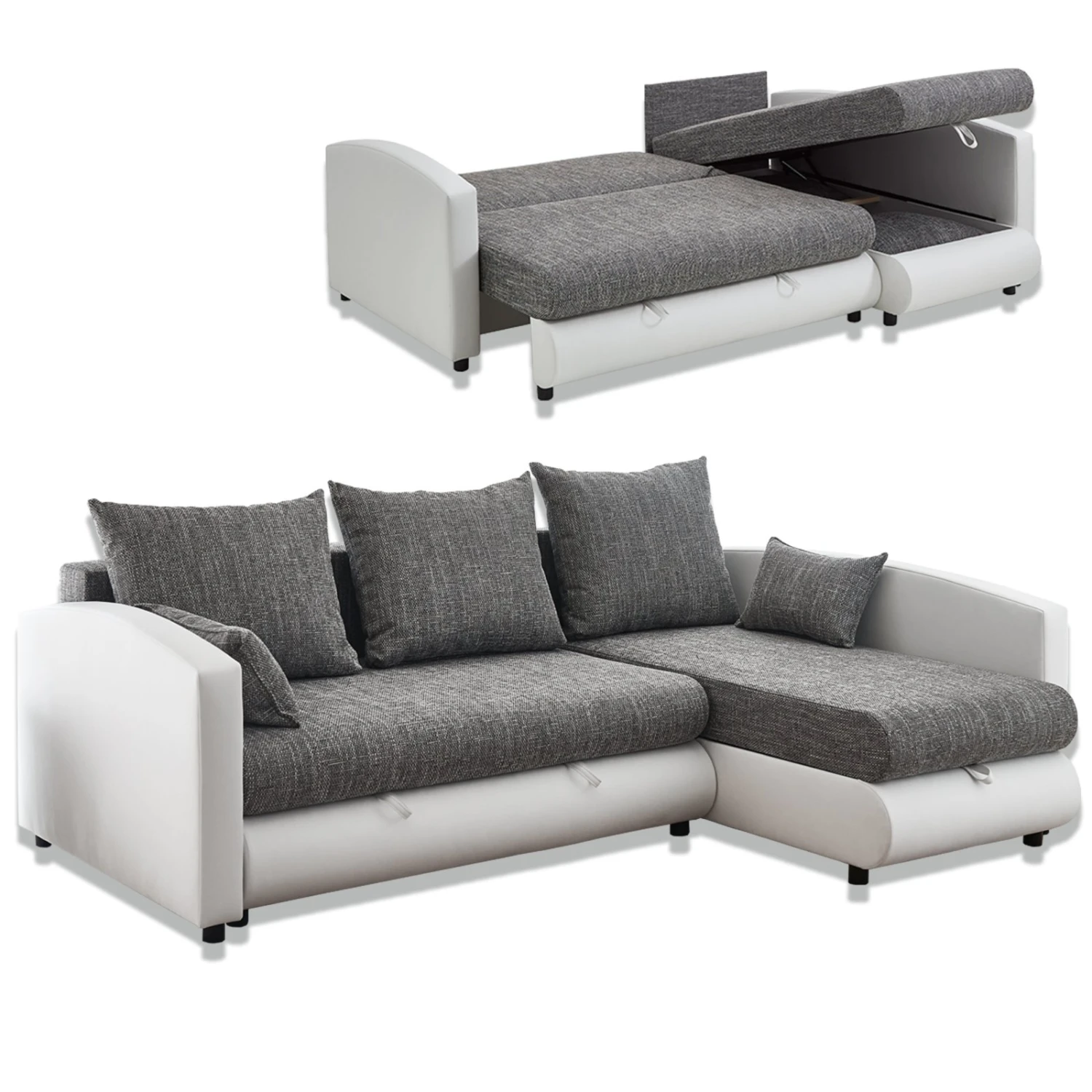 Ecksofa - weiß-grau - mit Liegefunktion 1 Ecksofa - weiß-grau - mit Liegefunktion