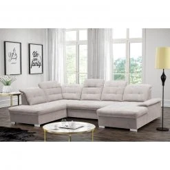 Wohnlandschaft - hellgrau - Velours - Recamiere links -Wohnzimmer Verkäufe 1016017600 04 1600Wx1600H