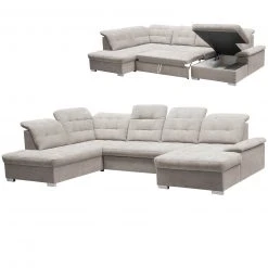 Wohnlandschaft - hellgrau - Velours - Recamiere links