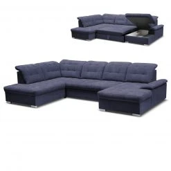 Wohnlandschaft - blau-grau - Velours - Recamiere links