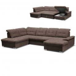 Wohnlandschaft - braun - Velours - Recamiere links