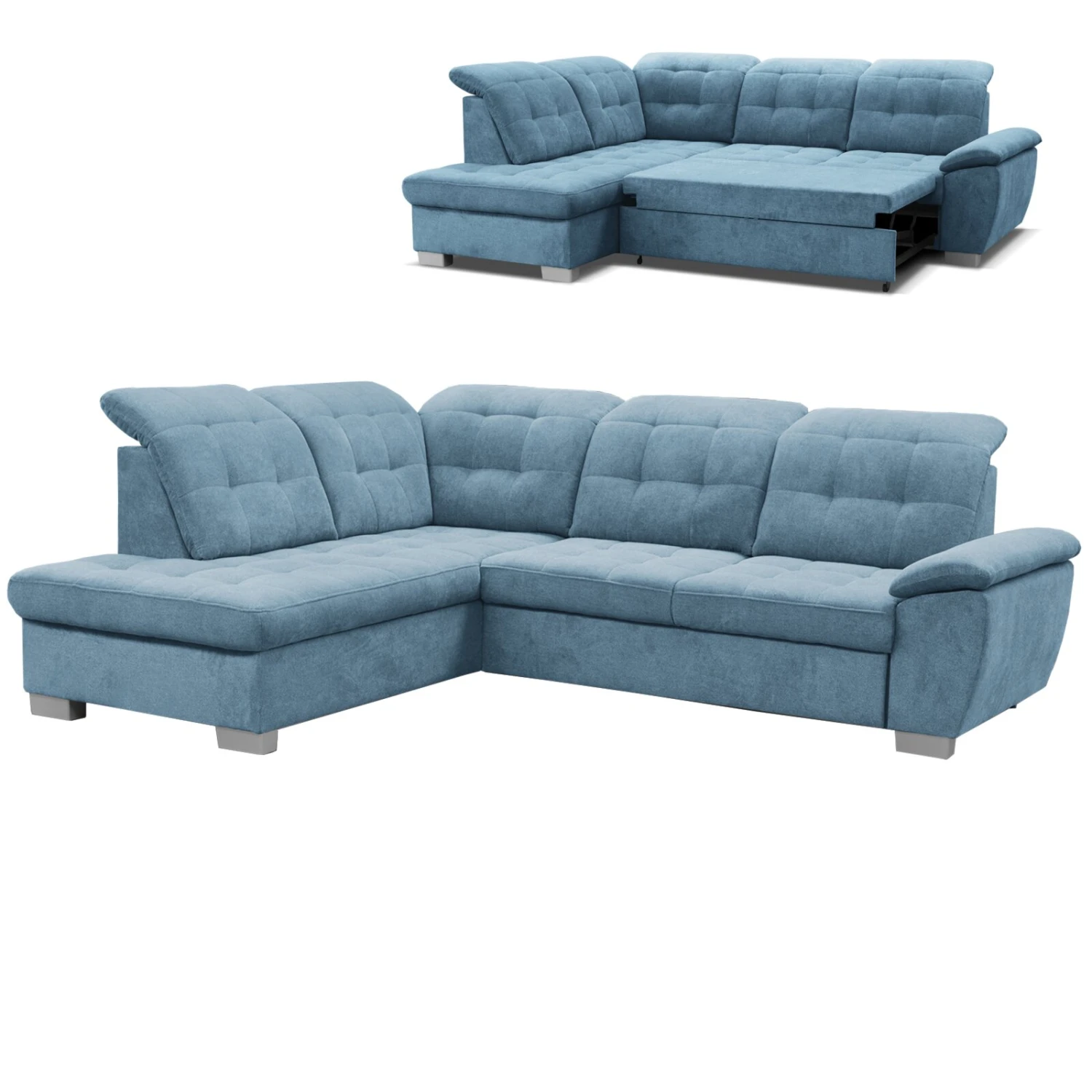 Ecksofa - denim - Staukasten - Ottomane links 1 Ecksofa - denim - Staukasten - Ottomane links
