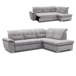Ecksofa - silber - Staukasten - Ottomane rechts