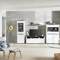 Luca Bessoni Standvitrine ALASSIO - weiß Hochglanz - Matera dunkel - 62 cm -Wohnzimmer Verkäufe 1016018800 08 1600Wx1600H