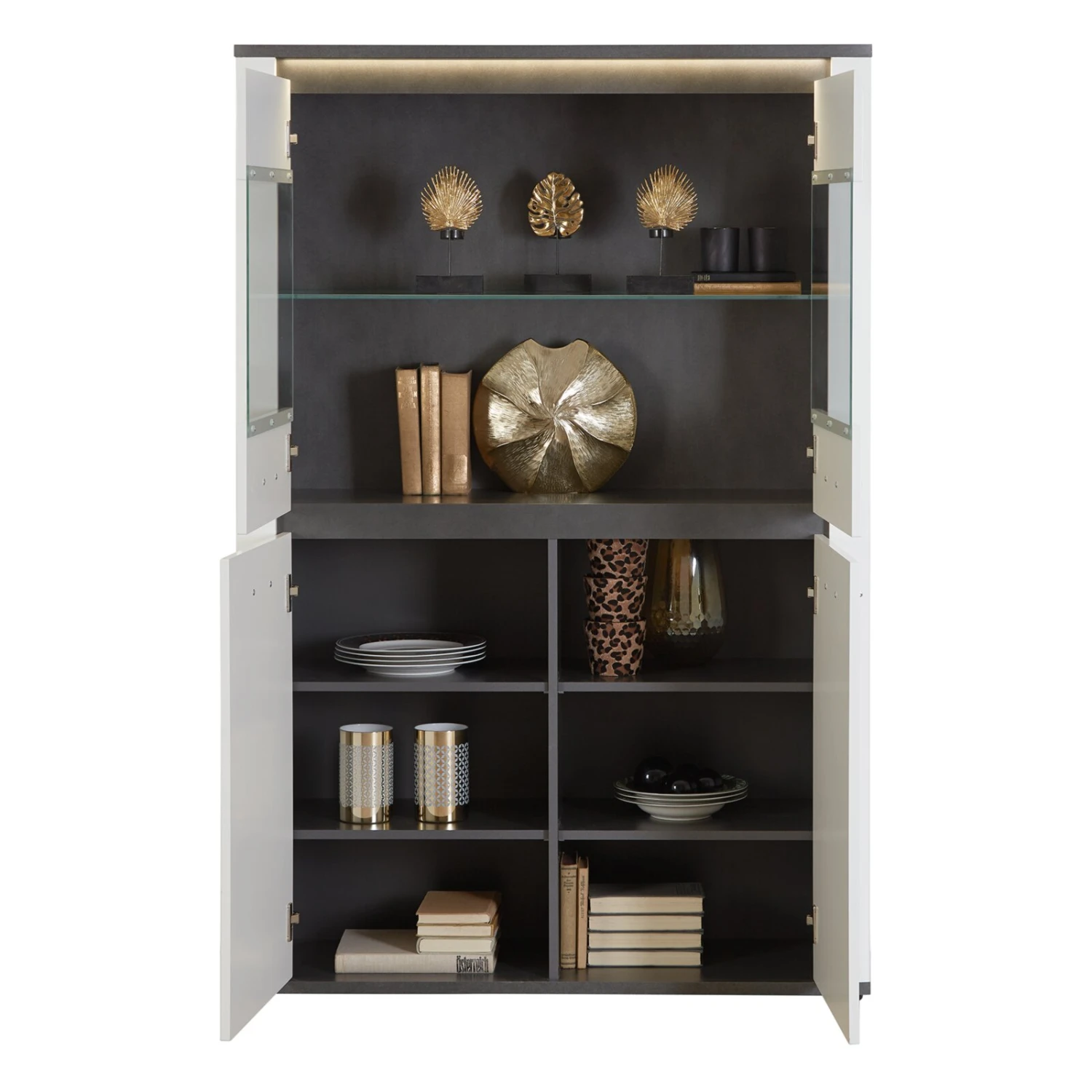 Luca Bessoni Highboardvitrine ALASSIO - weiß Hochglanz - Matera dunkel - 109 cm 2 Luca Bessoni Highboardvitrine ALASSIO - weiß Hochglanz - Matera dunkel - 109 cm – Bild 2