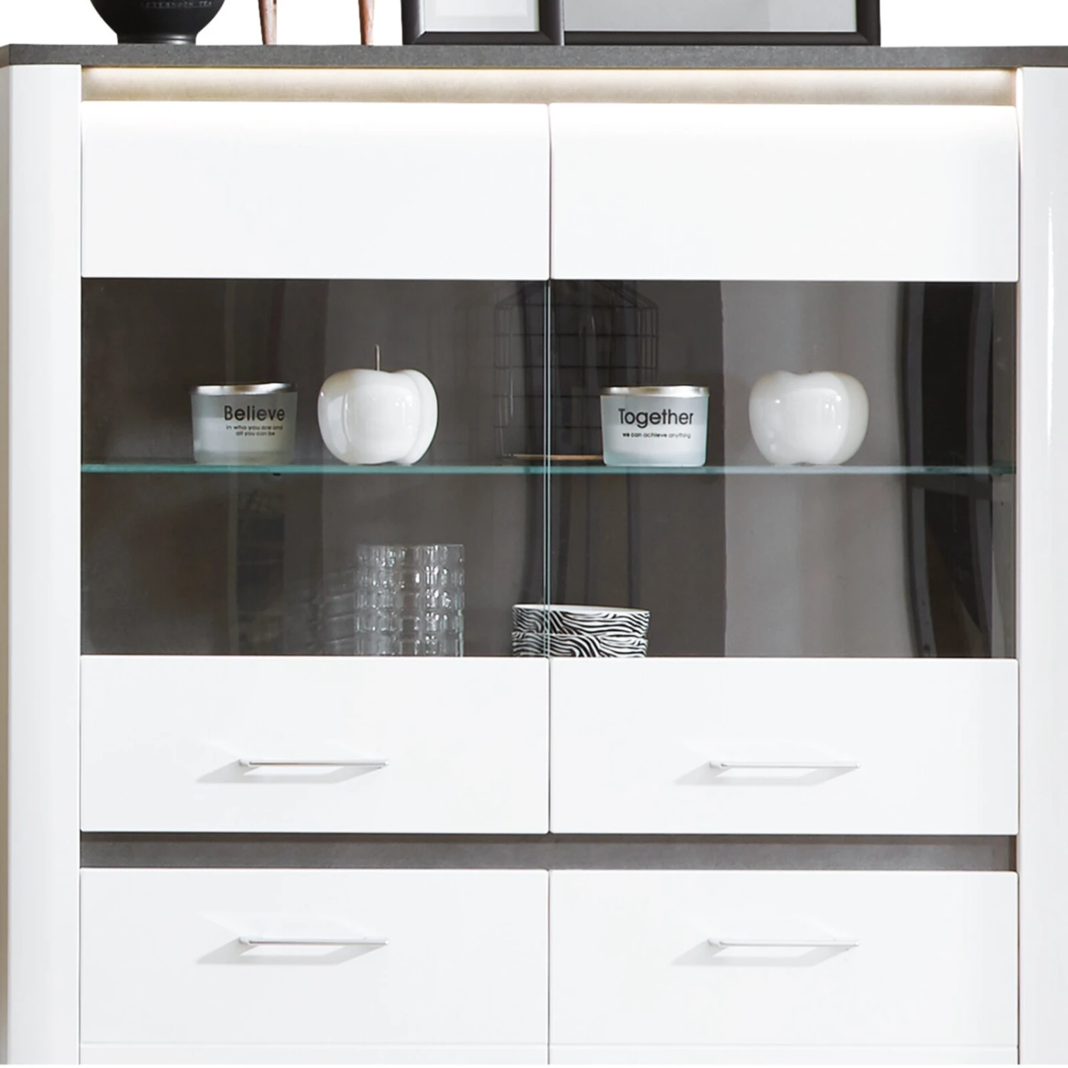 Luca Bessoni Highboardvitrine ALASSIO - weiß Hochglanz - Matera dunkel - 109 cm 3 Luca Bessoni Highboardvitrine ALASSIO - weiß Hochglanz - Matera dunkel - 109 cm – Bild 3