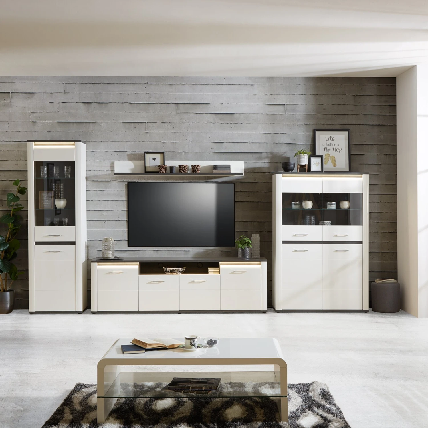 Luca Bessoni Highboardvitrine ALASSIO - weiß Hochglanz - Matera dunkel - 109 cm 6 Luca Bessoni Highboardvitrine ALASSIO - weiß Hochglanz - Matera dunkel - 109 cm – Bild 6