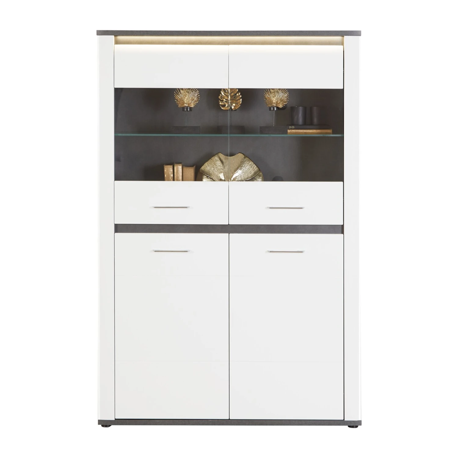 Luca Bessoni Highboardvitrine ALASSIO - weiß Hochglanz - Matera dunkel - 109 cm 1 Luca Bessoni Highboardvitrine ALASSIO - weiß Hochglanz - Matera dunkel - 109 cm