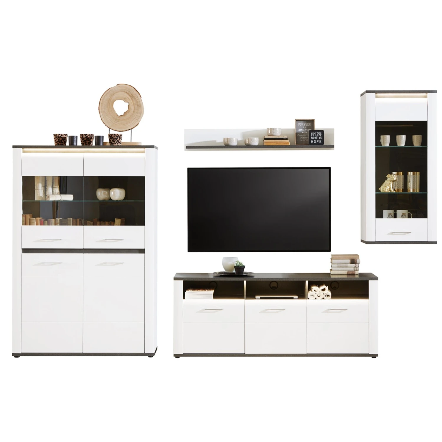 Luca Bessoni Hängevitrine ALASSIO - weiß Hochglanz - Matera dunkel - 55 cm 5 Luca Bessoni Hängevitrine ALASSIO - weiß Hochglanz - Matera dunkel - 55 cm – Bild 5