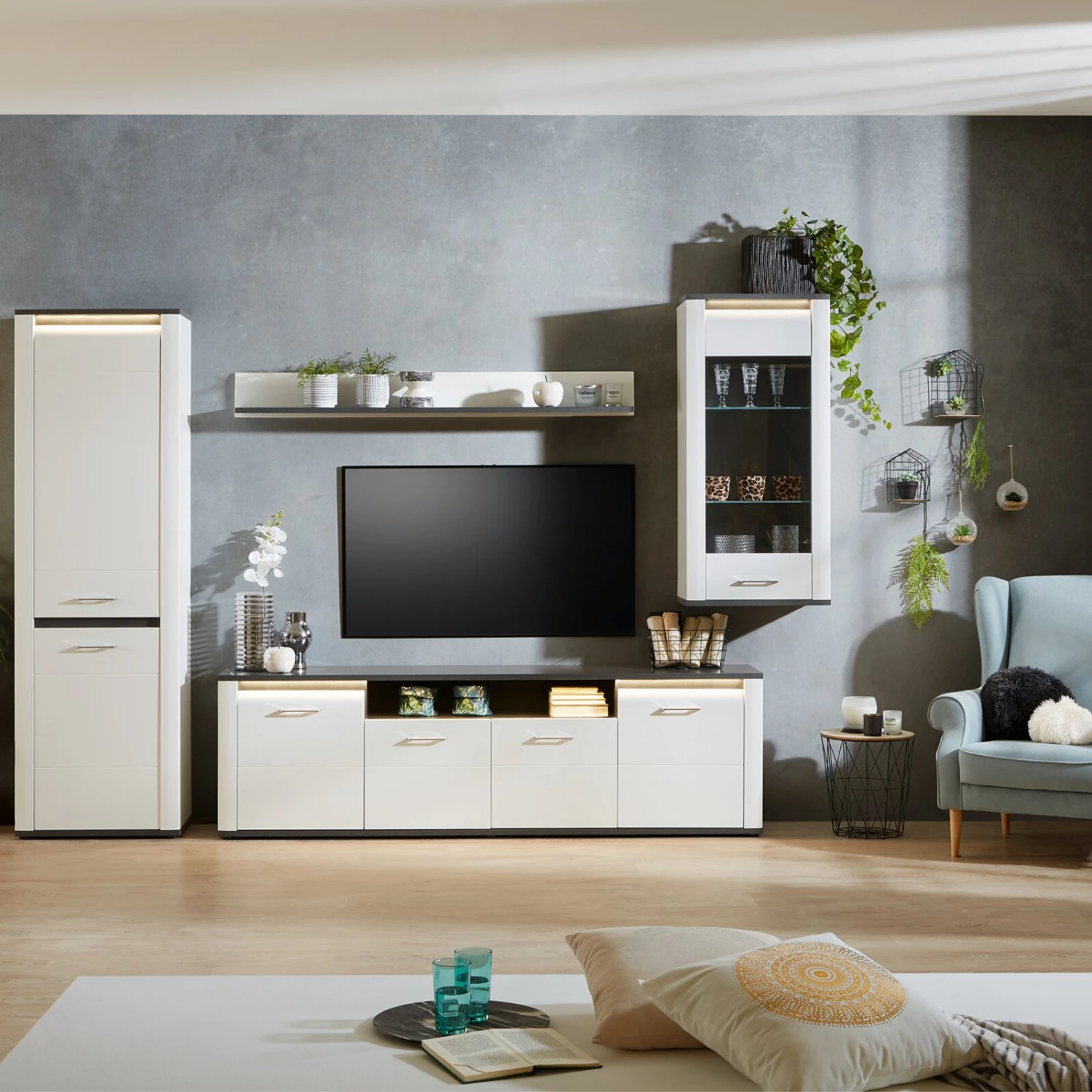 Luca Bessoni Hängevitrine ALASSIO - weiß Hochglanz - Matera dunkel - 55 cm 6 Luca Bessoni Hängevitrine ALASSIO - weiß Hochglanz - Matera dunkel - 55 cm – Bild 6