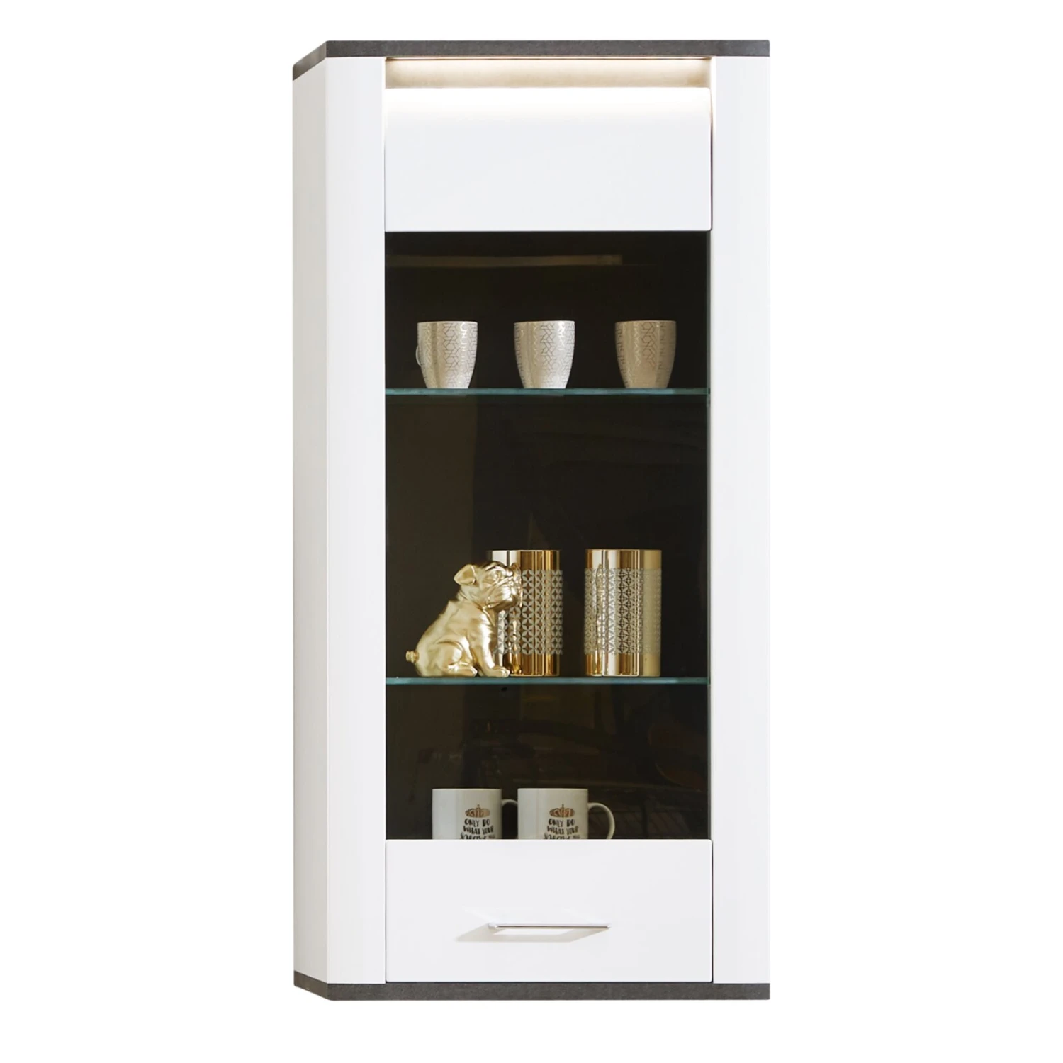 Luca Bessoni Hängevitrine ALASSIO - weiß Hochglanz - Matera dunkel - 55 cm 1 Luca Bessoni Hängevitrine ALASSIO - weiß Hochglanz - Matera dunkel - 55 cm