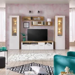 Luca Bessoni Standvitrine AURIS - weiß-Flagstaff Eiche - 60 cm -Wohnzimmer Verkäufe 1016021501 06 1600Wx1600H