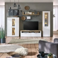 Luca Bessoni Standvitrine AURIS - weiß-Flagstaff Eiche - 60 cm -Wohnzimmer Verkäufe 1016021501 09 1600Wx1600H